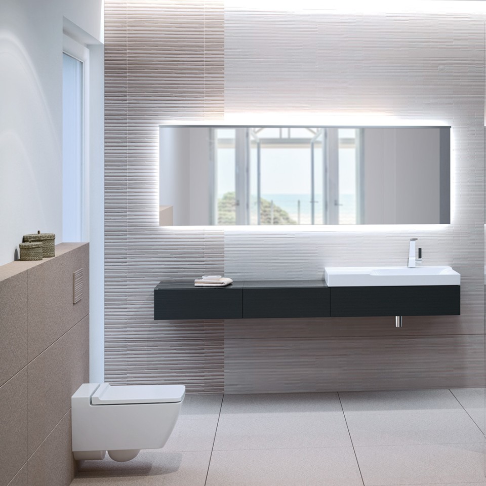 Kupatilo sa Geberit Xeno2 WC šolja rimfree, Sigma70 tipka za aktiviranje i umivaonik
