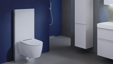 Bathroom with Geberit Monolith sanitary module, white