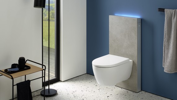 Bathroom with Geberit Monolith sanitary module, white Bathroom with Geberit Monolith sanitary module, white