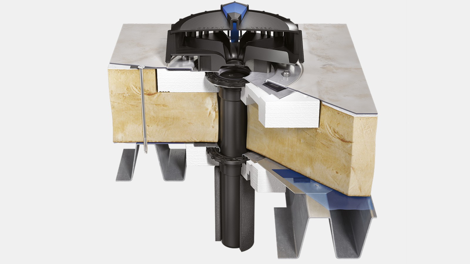 Geberit Pluvia krovni ulivni elemenat sa priključkom parne brane i krovne folije kao mokrim slojem