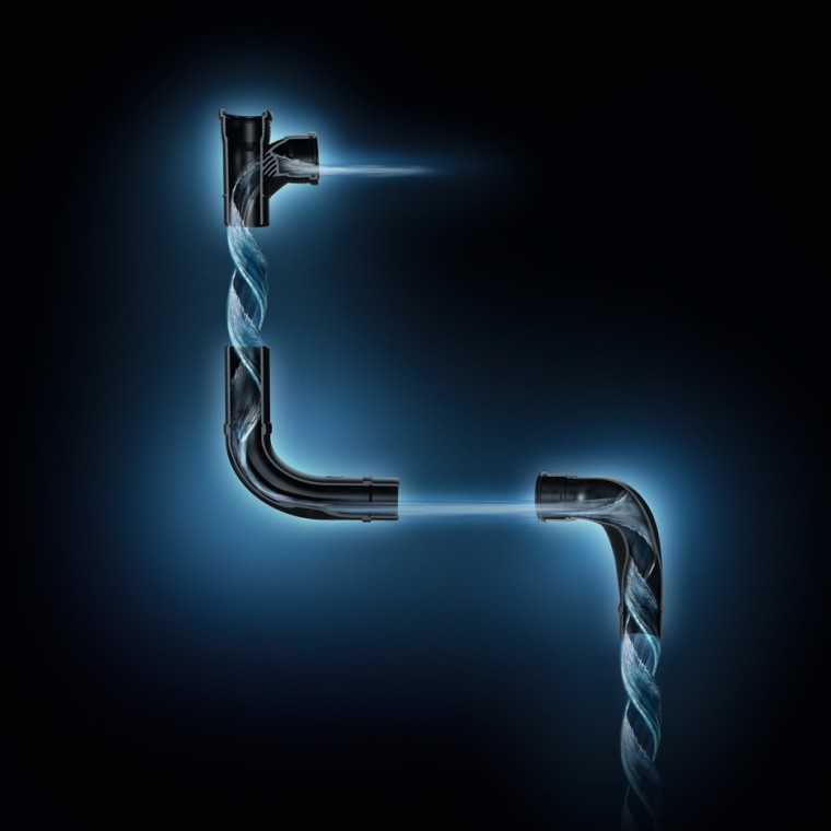 Hidraulički optimizovan protok vode s fazonskim komadima Geberit SuperTube.