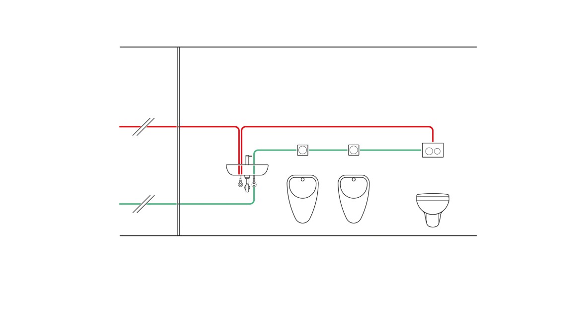 Primer cevovoda vremenski kontrolisane jedinice za higijensko ispiranje (© Geberit)
