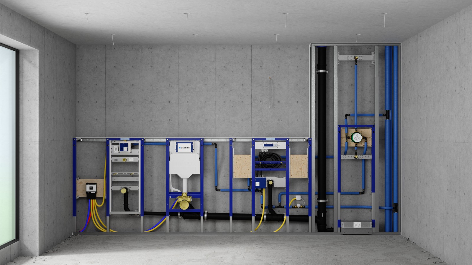 Instalacioni zid sa Geberit Duofix elemntom za pisaor, WC, umivaonik i tuš Instalacioni zid sa Geberit Duofix elemntom za pisaor, WC, umivaonik i tuš