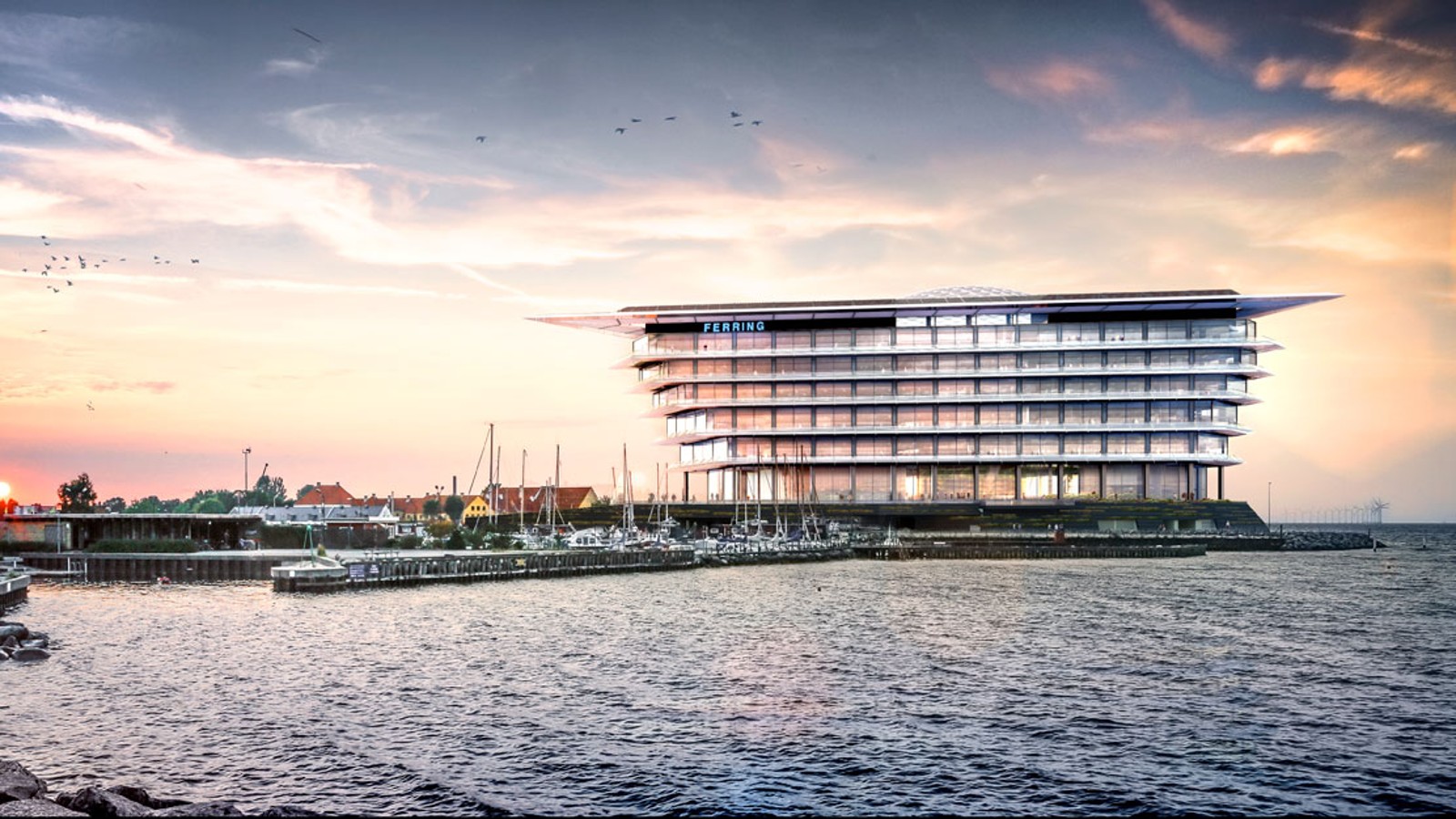 An island of floating lightness: The new headquarters of the pharmaceutical company Ferring Pharmaceuticals in Kastrup, Denmark (©Foster&Partners) An island of floating lightness: The new headquarters of the pharmaceutical company Ferring Pharmaceuticals in Kastrup, Denmark (©Foster&Partners)