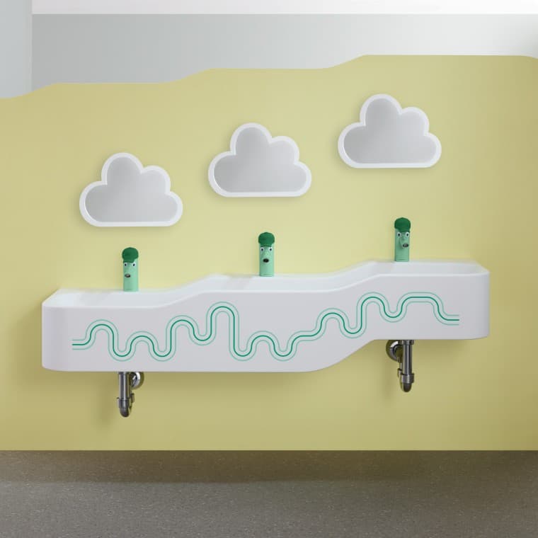 Područje za igru i pranje Geberit Bambini u šumsko zelenoj i svetlo zelenoj boji Područje za igru i pranje Geberit Bambini u šumsko zelenoj i svetlo zelenoj boji